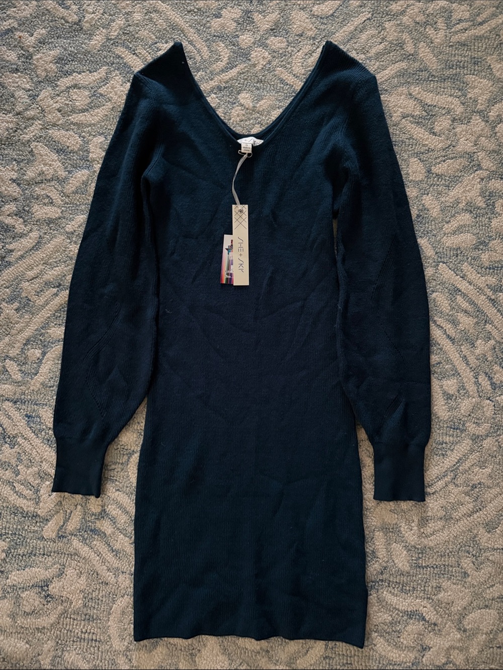 She + Sky Navy V-Neck Long Sleeve Knit Dress